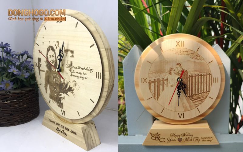 Đồng hồ gỗ để bàn khắc laser
