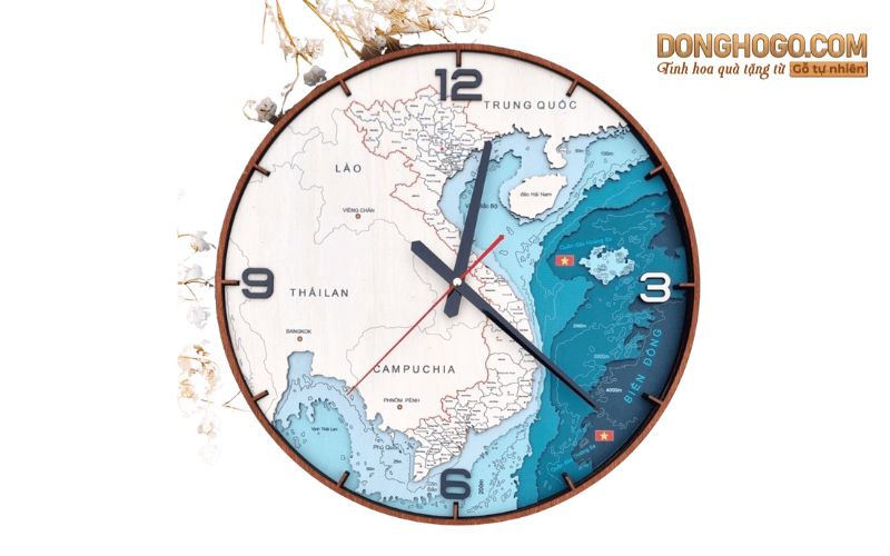 Đồng hồ gỗ tròn bản đồ